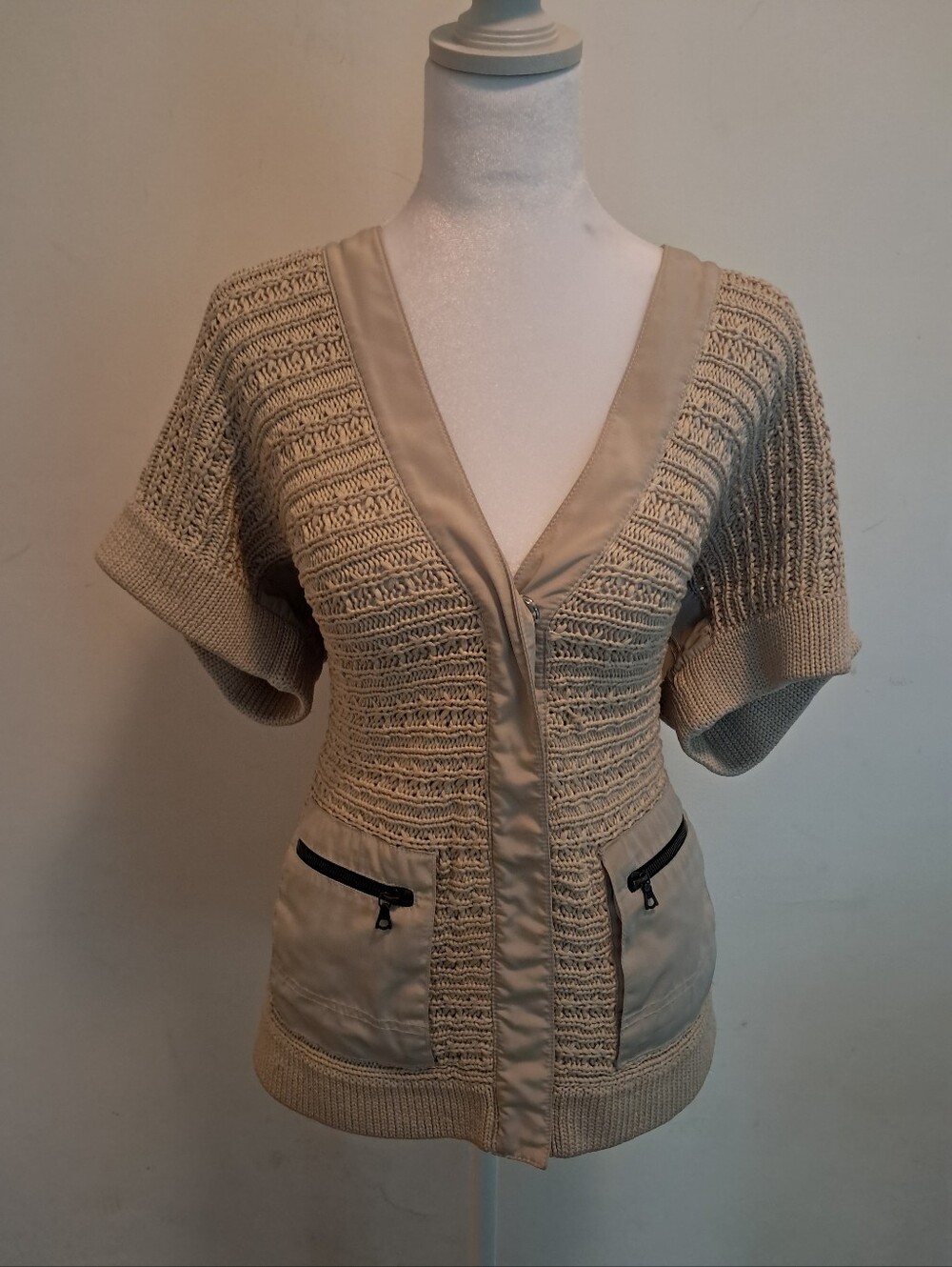 St. John Top Women's Large L Cream Woven Knit Bohemian Coastal Designer Luxury